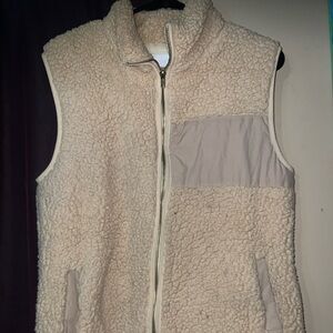 Women's Cream Sherpa Vest with Zip Front